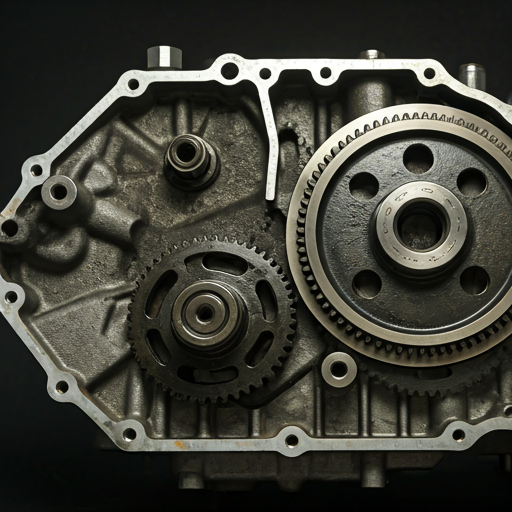 Close up of metallic engine parts and gears